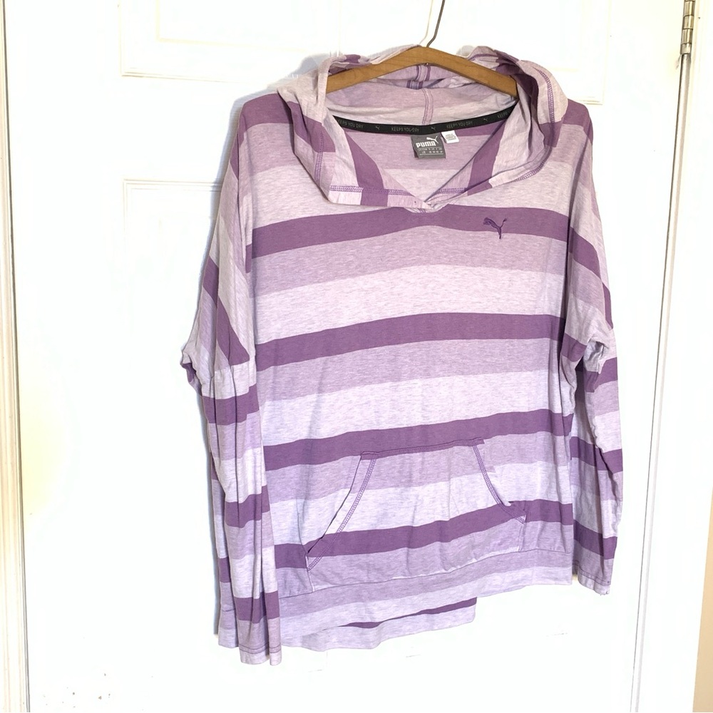 ⚡️3 for 25⚡️ Puma Purple Striped Long Sleeve T-Shirt Hoodie - Women’s Size Large